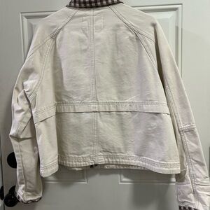 Pilcro Cream Utility Jacket with Plaid Accents